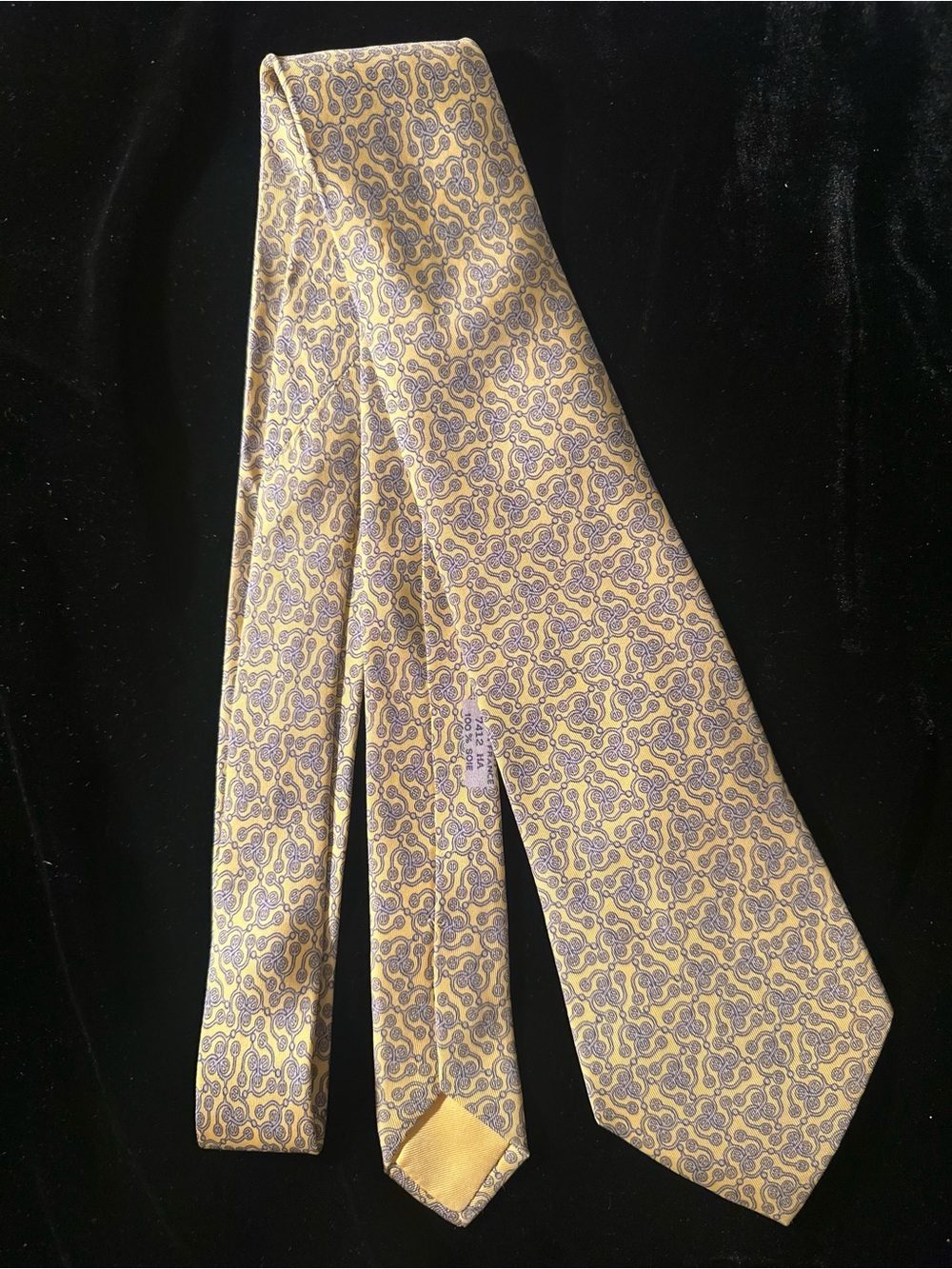 Hermes Yellow and Purple Patterned Silk Tie